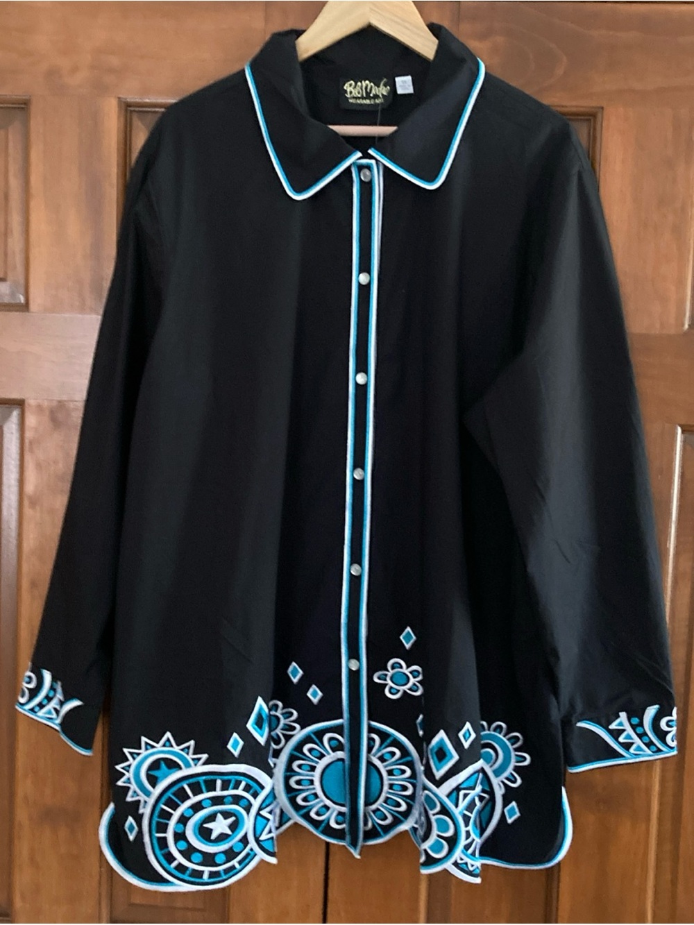 NWT Bob Mackie Black Button-Front Top Embroidered women’s size 3X plus